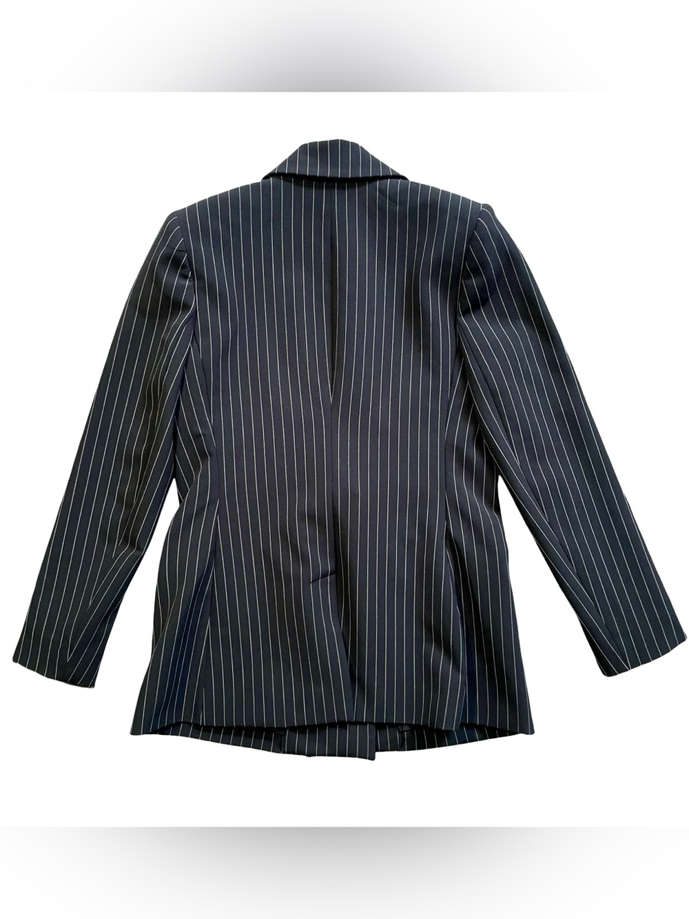 Express Editor Black Pinstripe Double-Breasted Blazer + Pants Suit Set - Picture 6 of 10